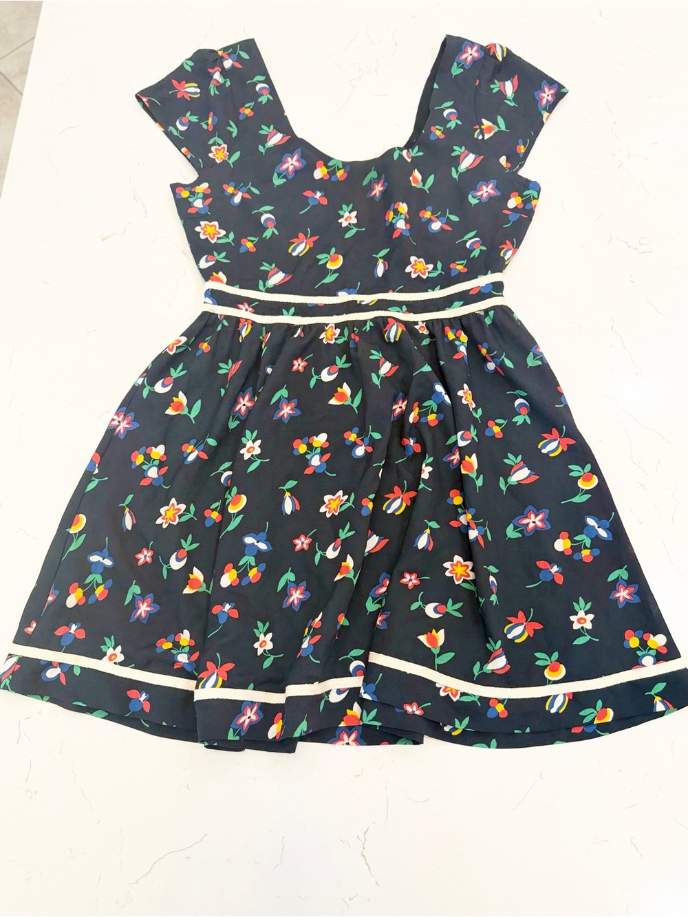 Lucca Couture Navy Floral Fit & Flare Dress with White Trim